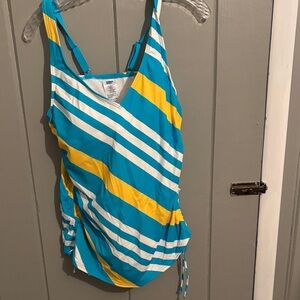 Striped Blue and Yellow Swimsuit top with removeable bra cups